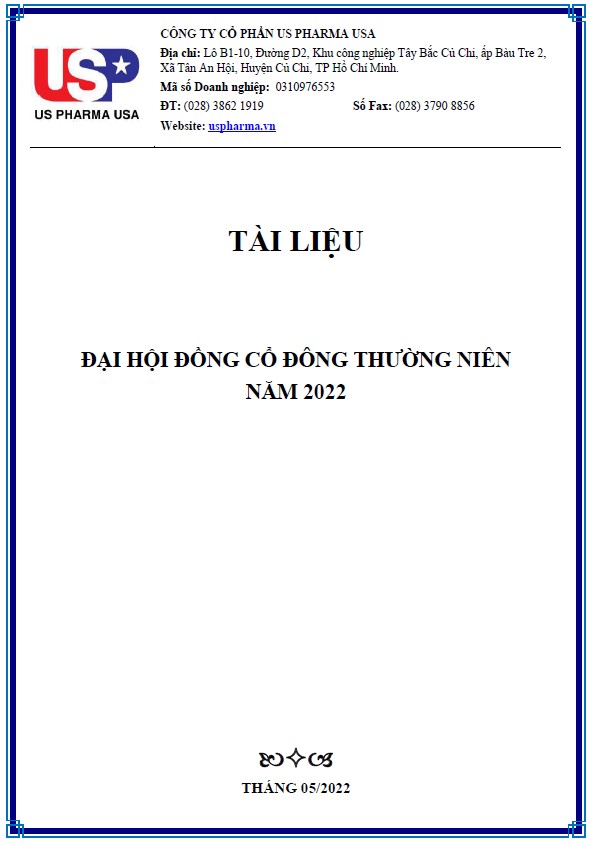 TÀI LIỆU ĐẠI HỘI ĐỒNG CỔ ĐÔNG THƯỜNG NIÊN NĂM 2022 (Có Bổ Sung)